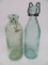 New York and Mass Hutchinsen Bottles, green and aqua