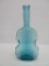 Violin Fiddle flask Bottle, rough pontil, blue, 9 3/4