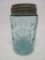 Mason Nov 30th 1859 aqua canning jar, pint, Canton Glass Co