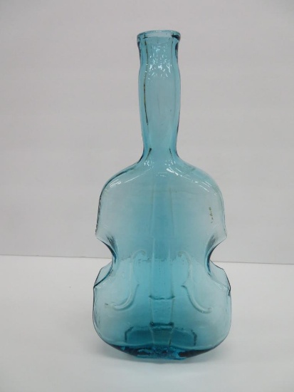 Violin Fiddle flask Bottle, rough pontil, blue, 9 3/4"