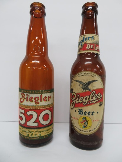 Two Ziegler Beer Bottles, 12 oz. paper labels