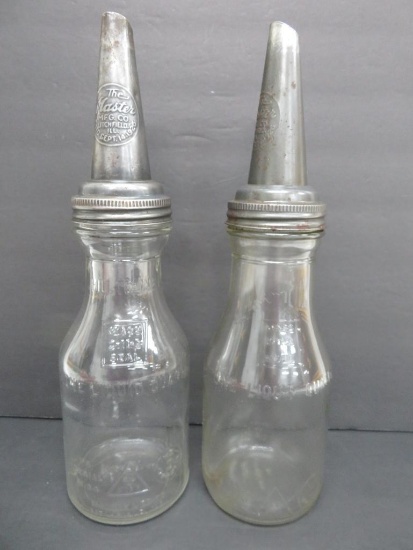 Two Master Quart Oil bottles with metal spout, 13 3/4"