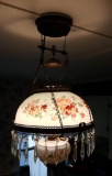 Hand painted ceiling fixture, floral with prisms