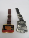 International Harvesster and CAT bulldozer watch fobs with leather straps
