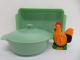 Jadeite style covered casserole, baker and rooster timer