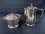 California Zephyr metal teapot and covered sugar bowl, International Silver Co