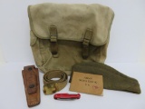 Military lot with WWI envelope hat, Songbook, and napsack