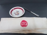 Railroad dining car items, china, flatware and towel, Norfolk & Western