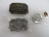 Winchester Belt Buckle, National Rifle Association Buckle and Single Action Shooting Society Badge