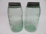 Two Hero Cross Mason Jars, cross above Mason, quarts, green