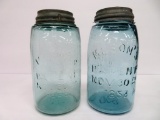 2 Hero Glass Works Mason Canning Jars, Patent Nov 30th 1858, quart