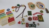 Boy and Girl Scout memorabilia with patches, cards and pins