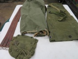 Two Army Duffle bags, pack and leather belts
