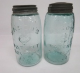 Two Mason quart fruit jars, Consolidated Fruit Jar co logo