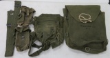 Four military ammunition bags, small and knapsack style, and belt