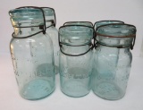 Six blue Trademark Lightning glass closure, canning Jars