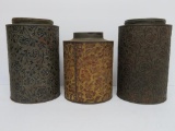 Three fancy metal coffee tins, 8 1/2