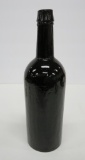 Large Antique Black glass spirits bottle, iron pontil, 10 3/4