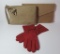 Two designer Suede purses and a pair of leather gloves