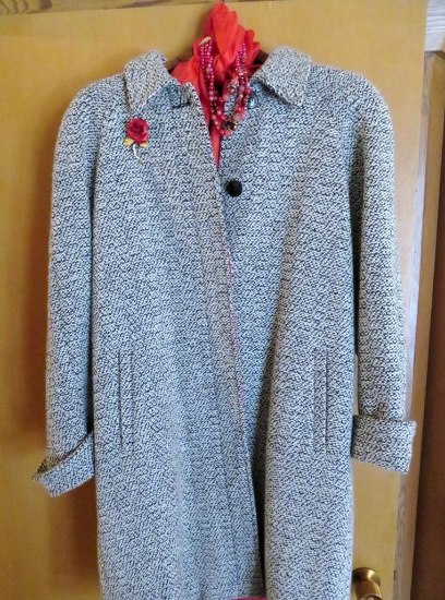Marvin Richards vintage coat with scarf, necklace and pin