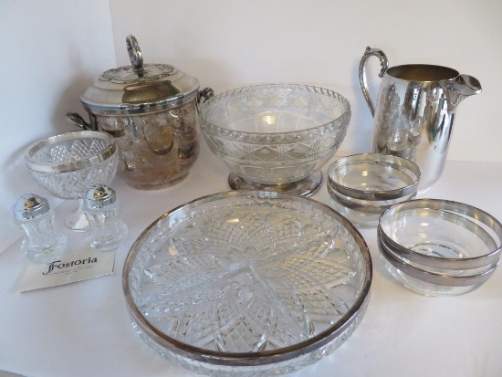 Fostoria, press glass and silverplate lot