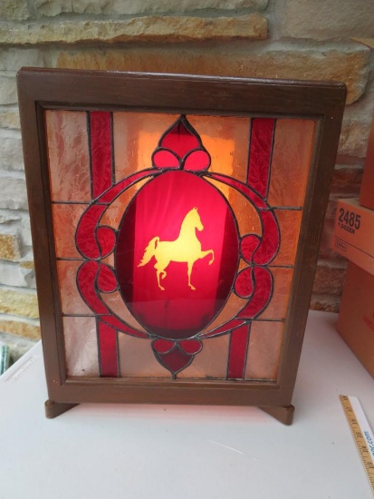 Lovely stainglass horse lamp, 13", working