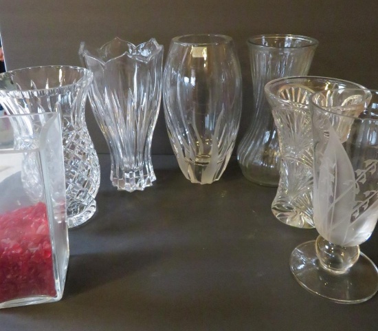Seven glass vases