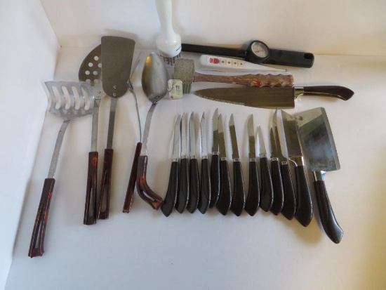 Vintage kitchen utensils and knives, ginsu knives ..