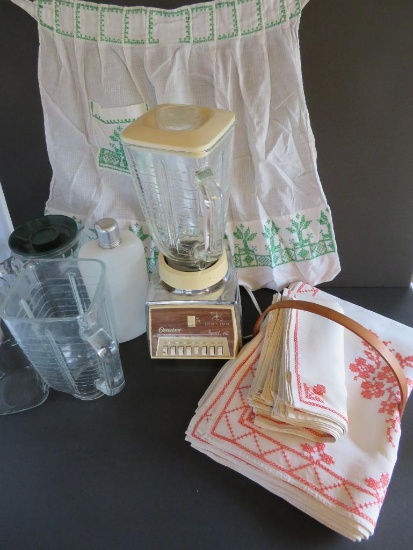 Vintage Imperial Oyster blender with extra jar, pitchers, and linens