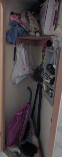 Contents of closet, vacuum cleaners, accessories and supplies