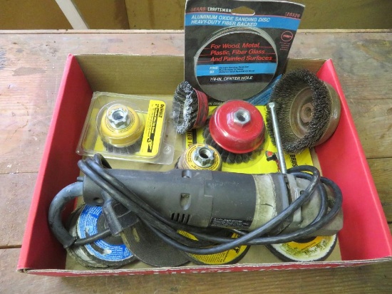 Craftsman 4 1/2" angle grinder, wire brushes, and accessories