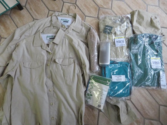 Mens L and womens M bug and canvas shirts