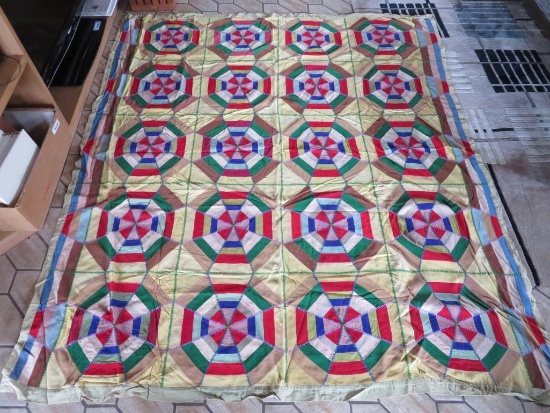 Vintage pinwheel quilt, great colors, 72" x 83"