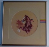 Tim Stark framed print, double signed, horse and rider, 14