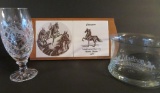 Two pieces of crystal and trivet, horse awards, 1980/90's