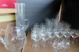 Large bar glass lot with pitchers and stems