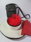 Driving lot with leather purse, hat and gloves