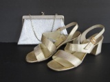 Ande metallic silver evening bag and goldtone shoes