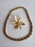 Trifari pin and Monet necklace, goldtone