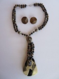 Stone and wooden jewelry, necklace and earrings