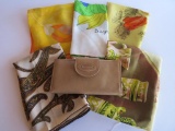 Five designer scarves and bit leather wallet