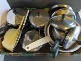 Large lot of pots, pans and strainers