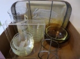 Corn dipper, Pyrex dishes, strainer and plate