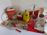 Vintage kitchen items - jars/tins/enamalware/print runner