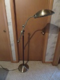 Adjustable floor lamp, goose neck, brass tone and wood