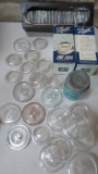 Vintage zinc lids, glass lids and blue 1/2 pint jar