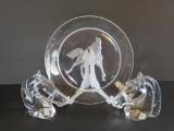 Horse head Durand crystal bookends and plate