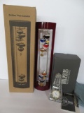 Waterford crystal obelisk clock and Galileo Thermometer