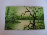 Enamel art, landscape, artist signed Michael, 10