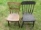 Two primitive chairs, plank seats, one from Medina Wis stage coach inn